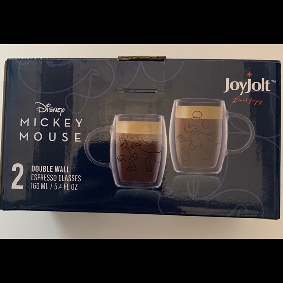 Set Of 2 Joyjolt Disney Espresso Cup Double Walled Glass Mickey Pluto Coffee Tea - Picture 7 of 9